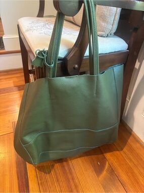 Green Leather Tote Bag - Women's Everyday Shoulder Bag